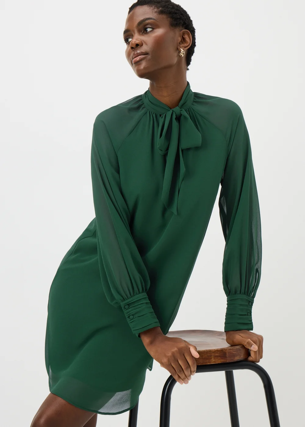 Green Tie Neck Mini Dress - 26 Image 1