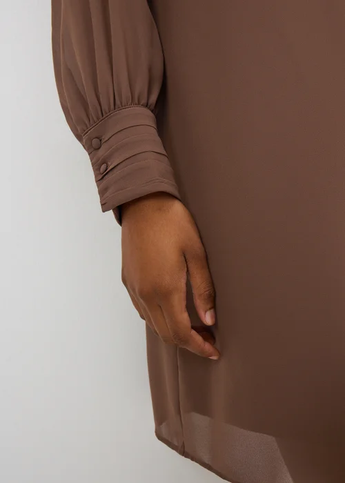 Brown Tie Neck Mini Dress - Size 24 Image 3