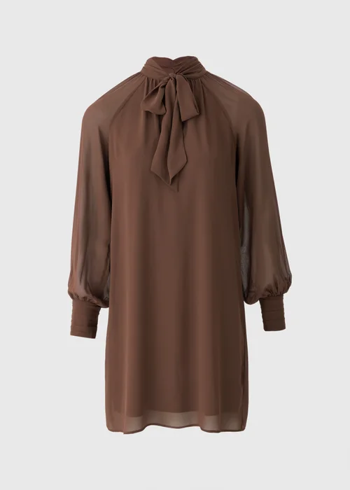 Brown Tie Neck Mini Dress - Size 24 Image 4