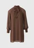 Brown Tie Neck Mini Dress - Size 24 Image 4