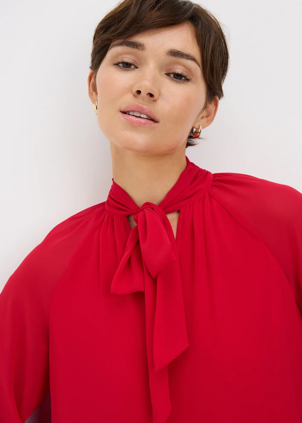 Red Tie Neck Mini Dress - Size 22 Image 2