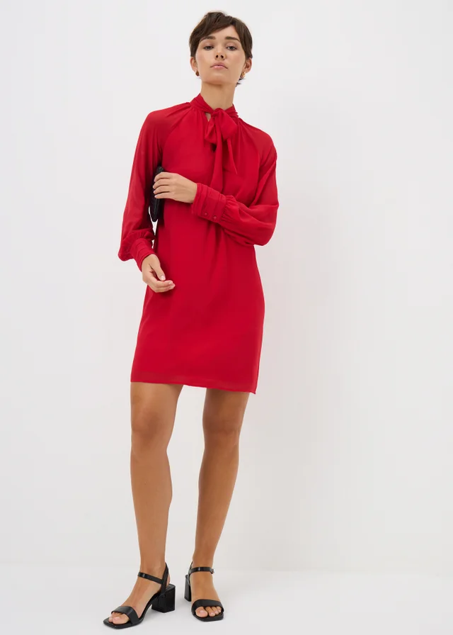 Red Tie Neck Mini Dress