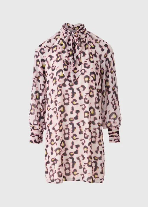 Pink Animal Print Tie Neck Mini Dress - Size 28 Image 3