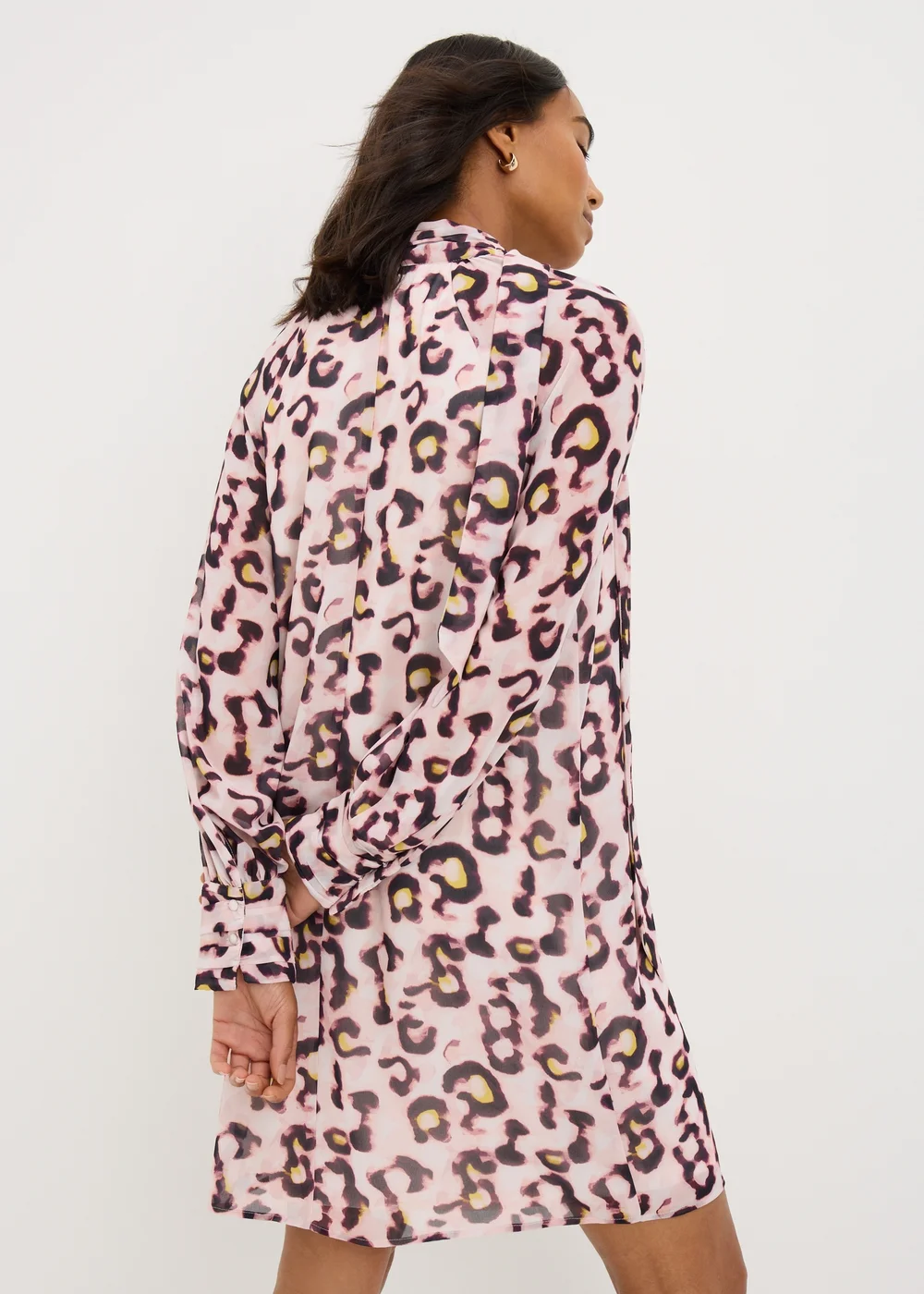 Pink Animal Print Tie Neck Mini Dress - Size 28 Image 1