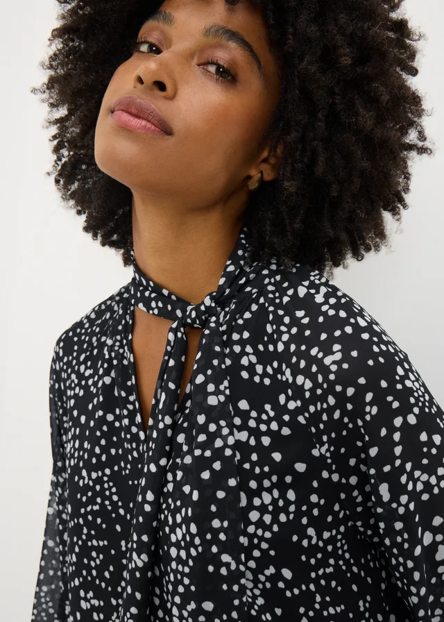 Black Spot Tie Neck Mini Dress