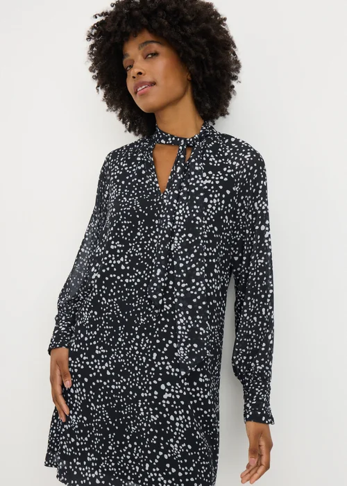 Black Spot Tie Neck Mini Dress - Size 8 Image 2
