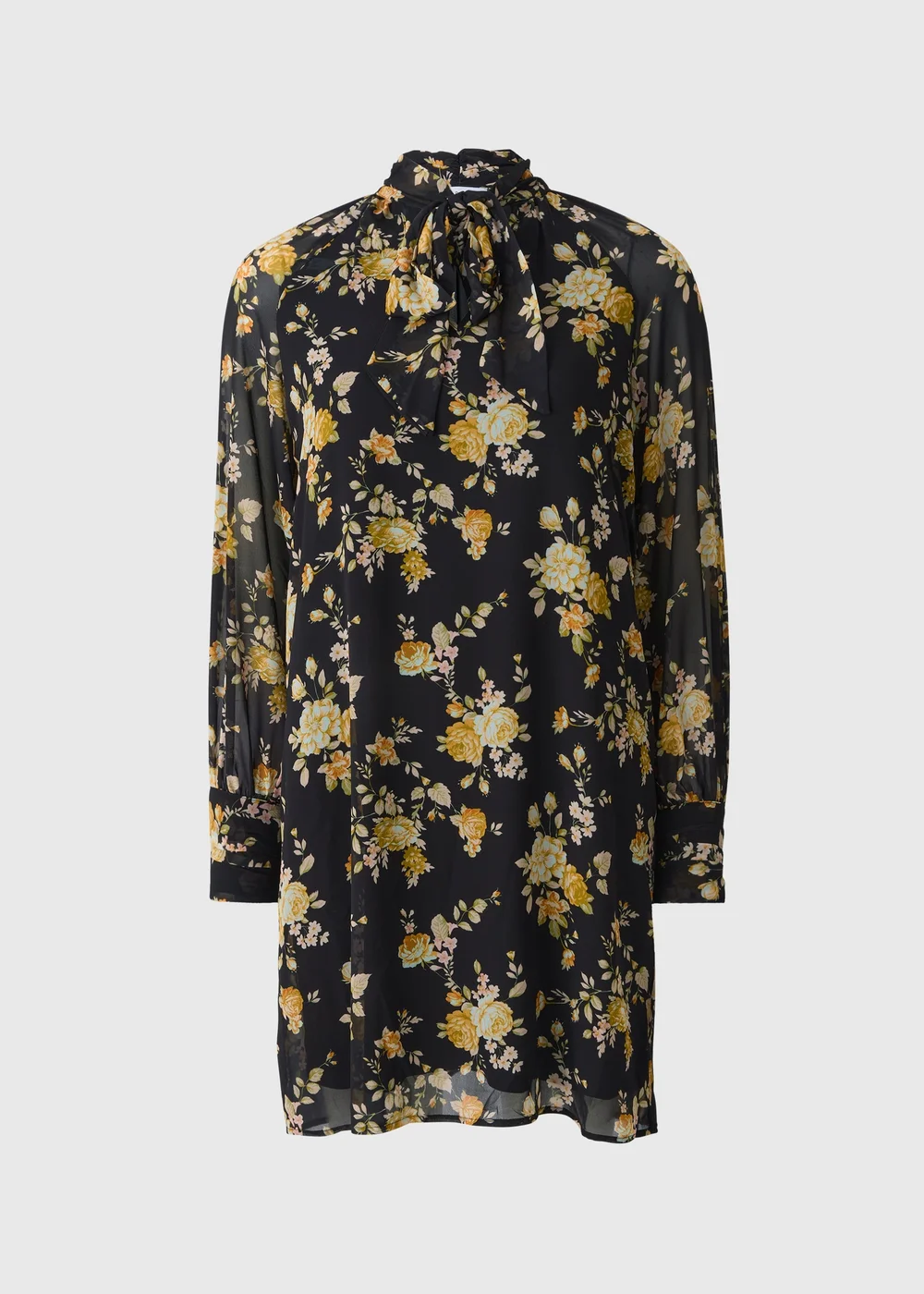 Black Floral Tie Neck Mini Dress - Size 24 Image 2