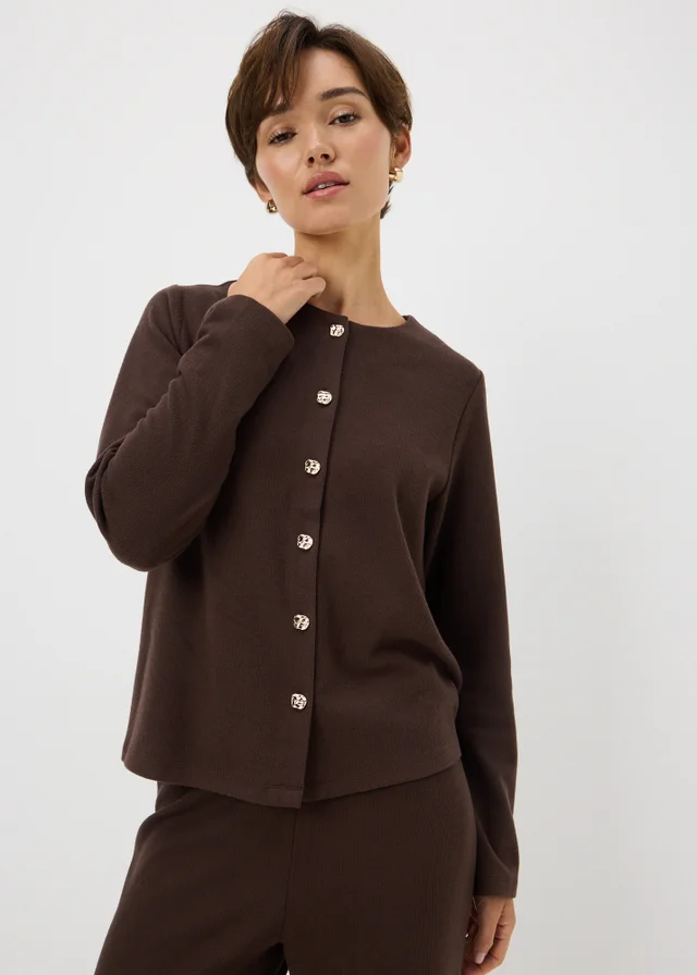 Chocolate Brown Long Sleeve Button-Thru Co Ord Cardigan