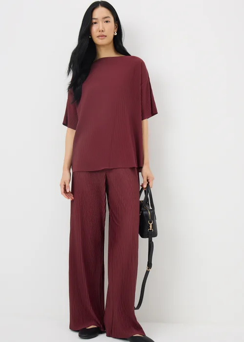 Burgundy Drop Shoulder Plisse Co Ord Top - Extra Large Image 1