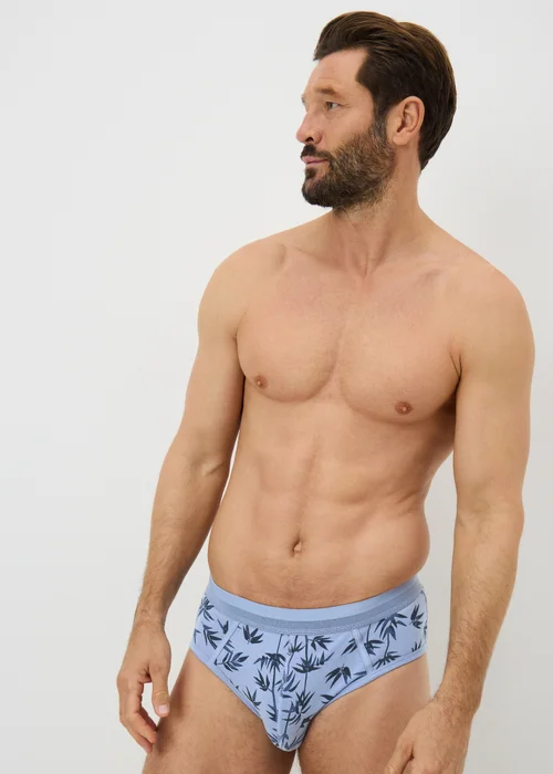 5 Pack Blue Leaf Pattern Briefs - Small Image 2