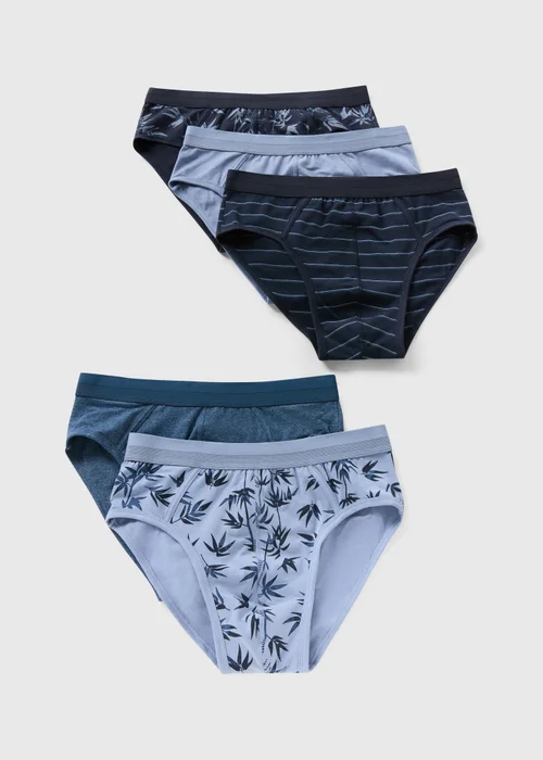 5 Pack Blue Leaf Pattern Briefs - Small Image 1