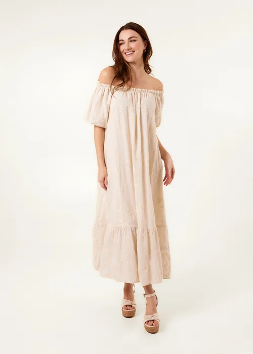 Blue Vanilla Linen Off-Shoulder Bardot Ruffle Dress - One Size Image 3