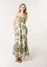 Blue Vanilla Khaki Abstract Strappy Button Front Maxi Dress - S Image 1
