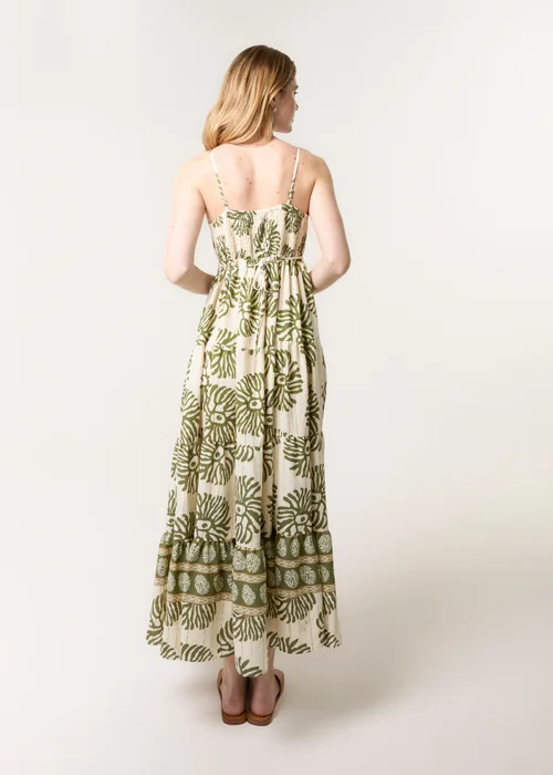 Blue Vanilla Khaki Abstract Strappy Button Front Maxi Dress - S Image 3