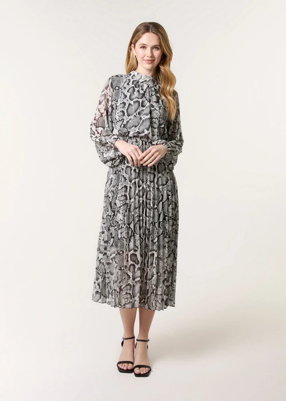 Blue Vanilla Black Snakeskin High Neck Pleat Dress - S Image 1