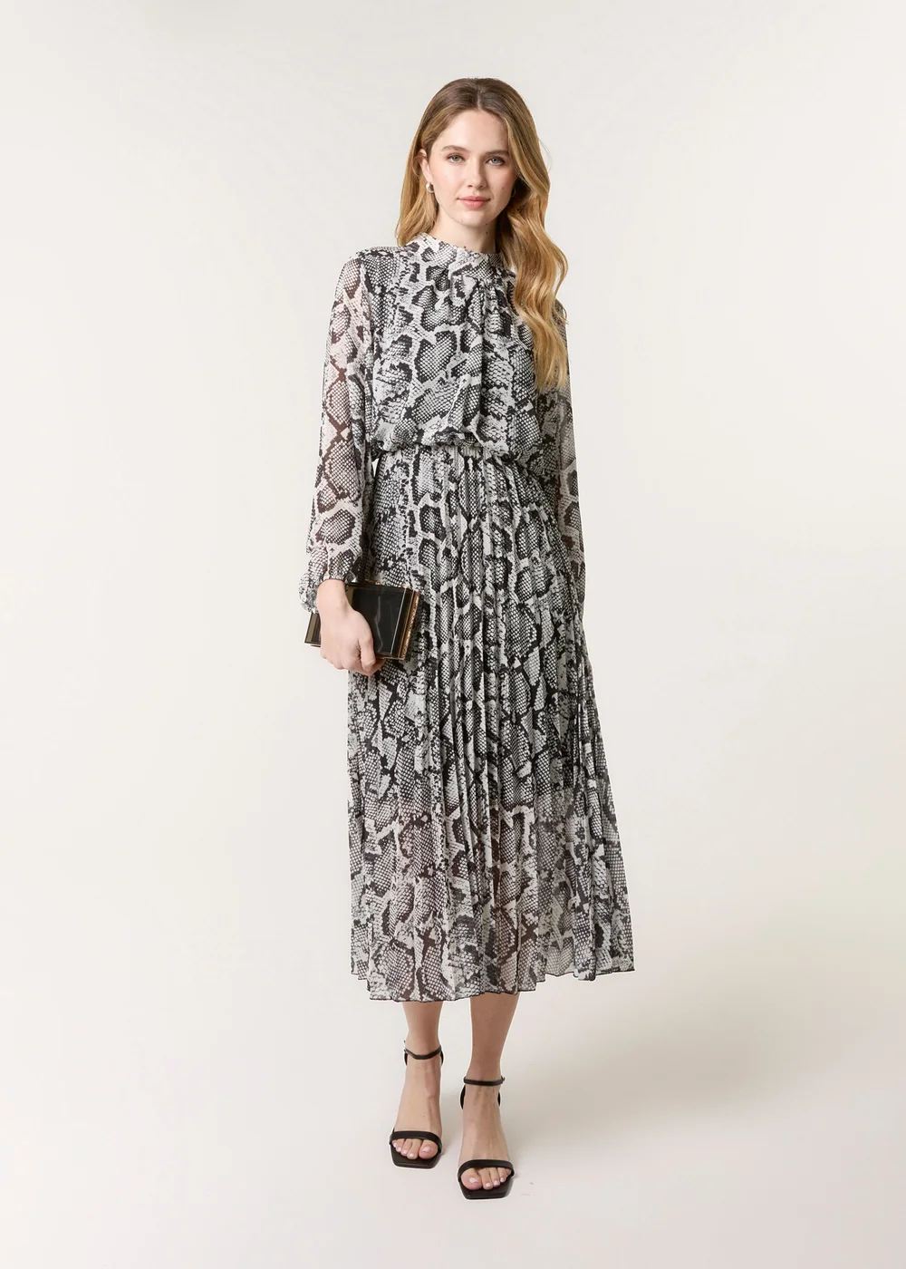 Blue Vanilla Black Snakeskin High Neck Pleat Dress - S Image 2