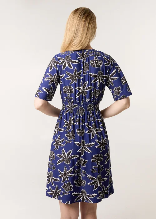 Blue Vanilla Navy Shirred Waist Beaded V Neck Mini Dress - L/XL Image 3