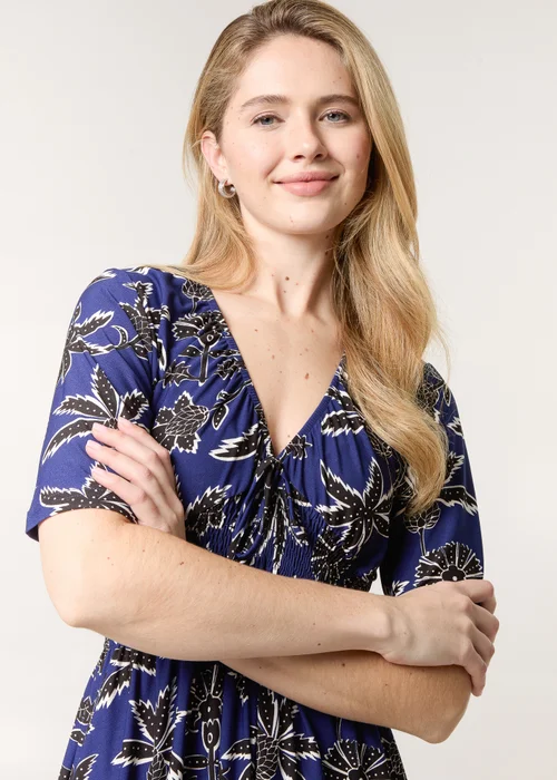 Blue Vanilla Navy Shirred Waist Beaded V Neck Mini Dress - L/XL Image 4