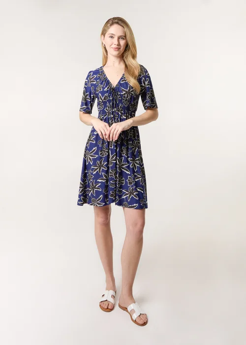 Blue Vanilla Navy Shirred Waist Beaded V Neck Mini Dress - L/XL Image 2