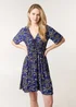 Blue Vanilla Navy Shirred Waist Beaded V Neck Mini Dress - L/XL Image 1