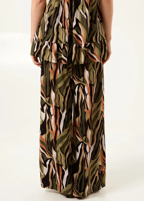 Blue Vanilla Khaki Plisse Tropical Print Wide Leg Trousers - S/M Image 4