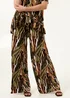Blue Vanilla Khaki Plisse Tropical Print Wide Leg Trousers - S/M Image 2