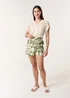 Blue Vanilla Khaki Geometric Print Wrap Belted Shorts - S Image 1