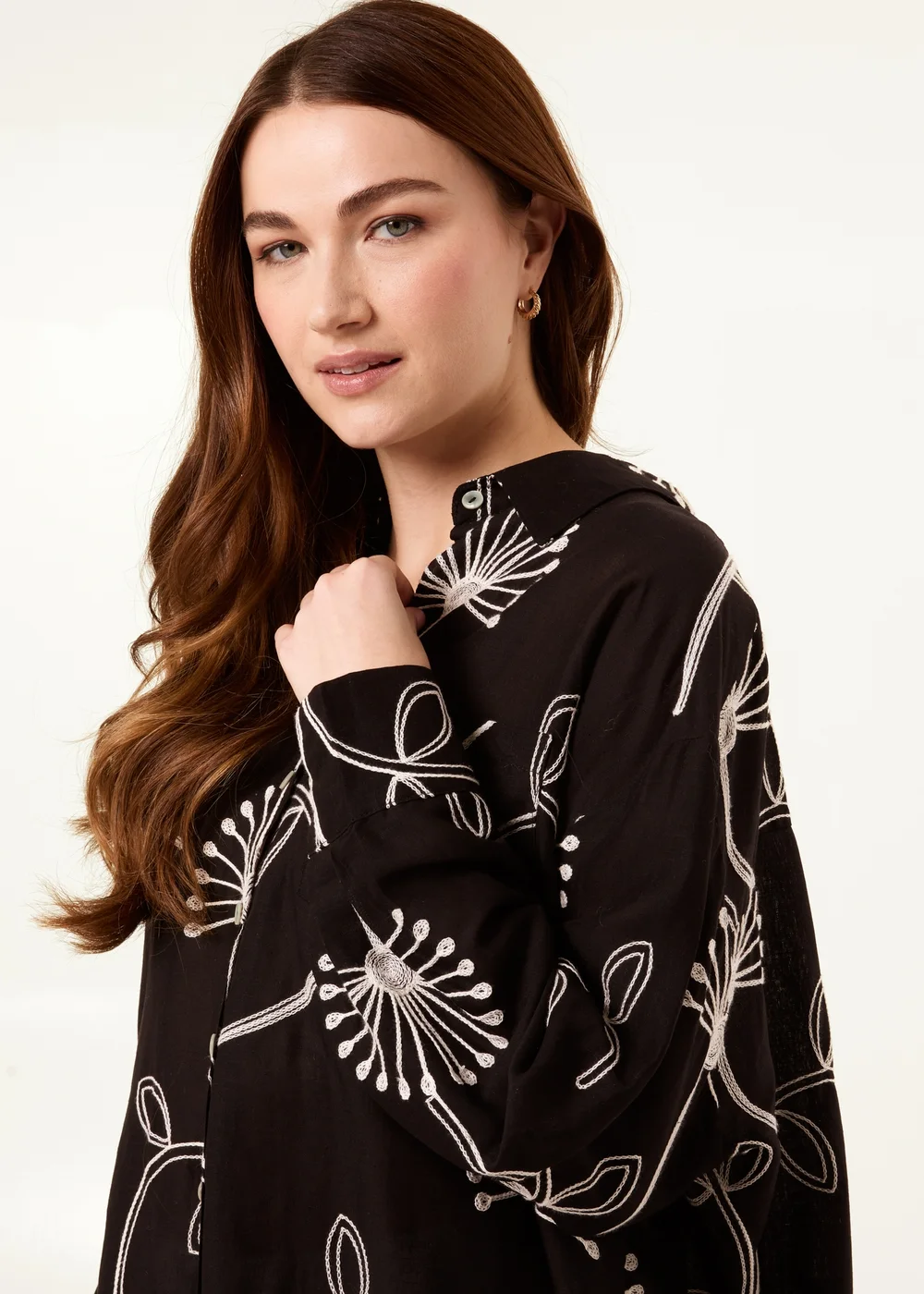 Blue Vanilla Black Embroidered Buttoned Shirt - Small/Medium Image 2