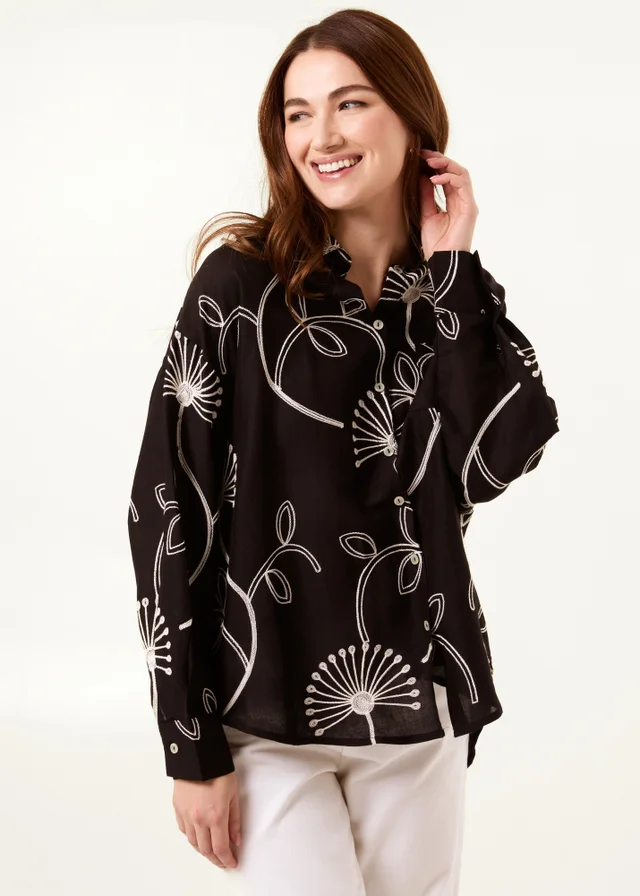 Blue Vanilla Black Embroidered Buttoned Shirt