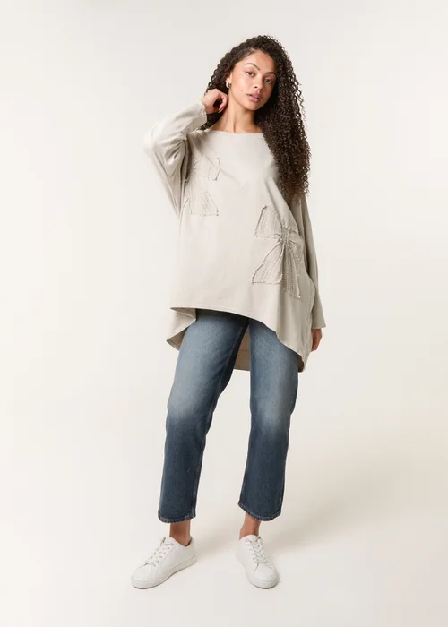 Blue Vanilla Beige Lace Bow Sweat Top - One Size Image 3