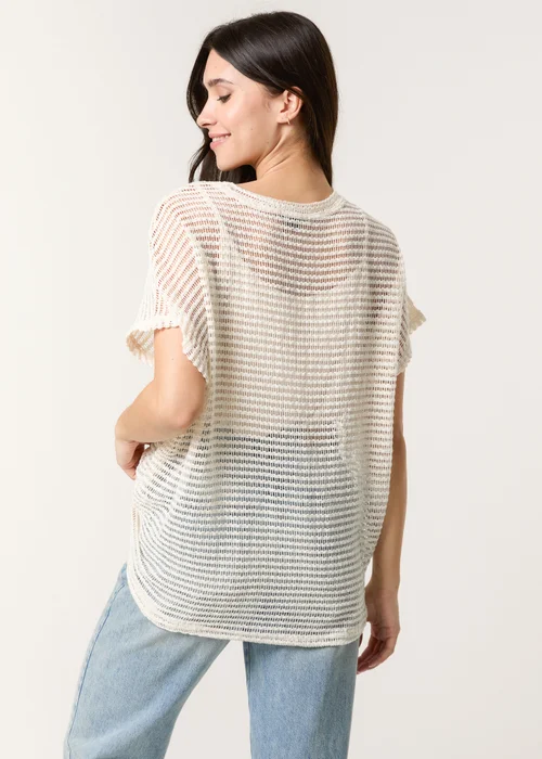 Blue Vanilla Cream Crochet Batwing Oversized Top - Small/Medium Image 2