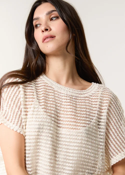 Blue Vanilla Cream Crochet Batwing Oversized Top - Small/Medium Image 3