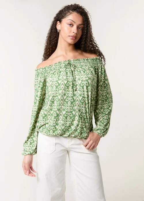 Blue Vanilla Khaki Bubble Hem Bardot Top - Large/Extra Large Image 1