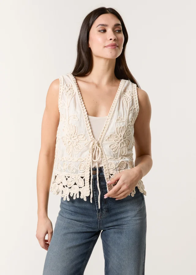 Blue Vanilla Stone Crotchet Tie Front Vest