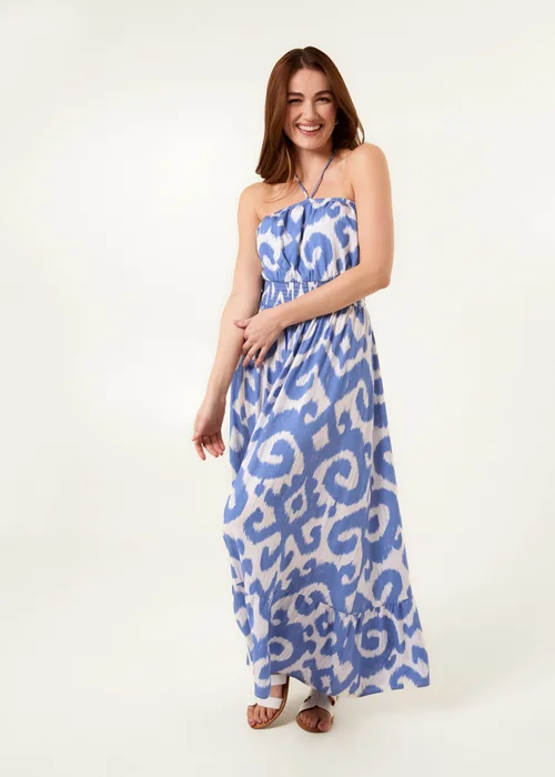 Blue Vanilla Light Blue Bandeau Printed Shirred Waist Maxi Dress - S Image 1