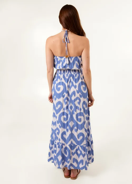 Blue Vanilla Light Blue Bandeau Printed Shirred Waist Maxi Dress - S Image 3