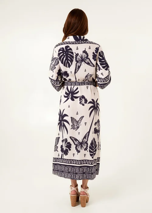 Blue Vanilla Navy Butterflies & Tropical Printed Abstract Shirt Dress - S/M Image 3
