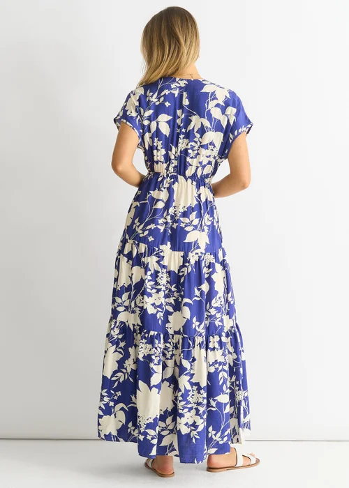 Gini London Blue Floral Elastic Waist Maxi Dress - Size 10 Image 2