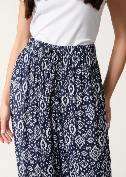 Blue Vanilla Navy Printed Elastic Waist Trouser - S Image 4