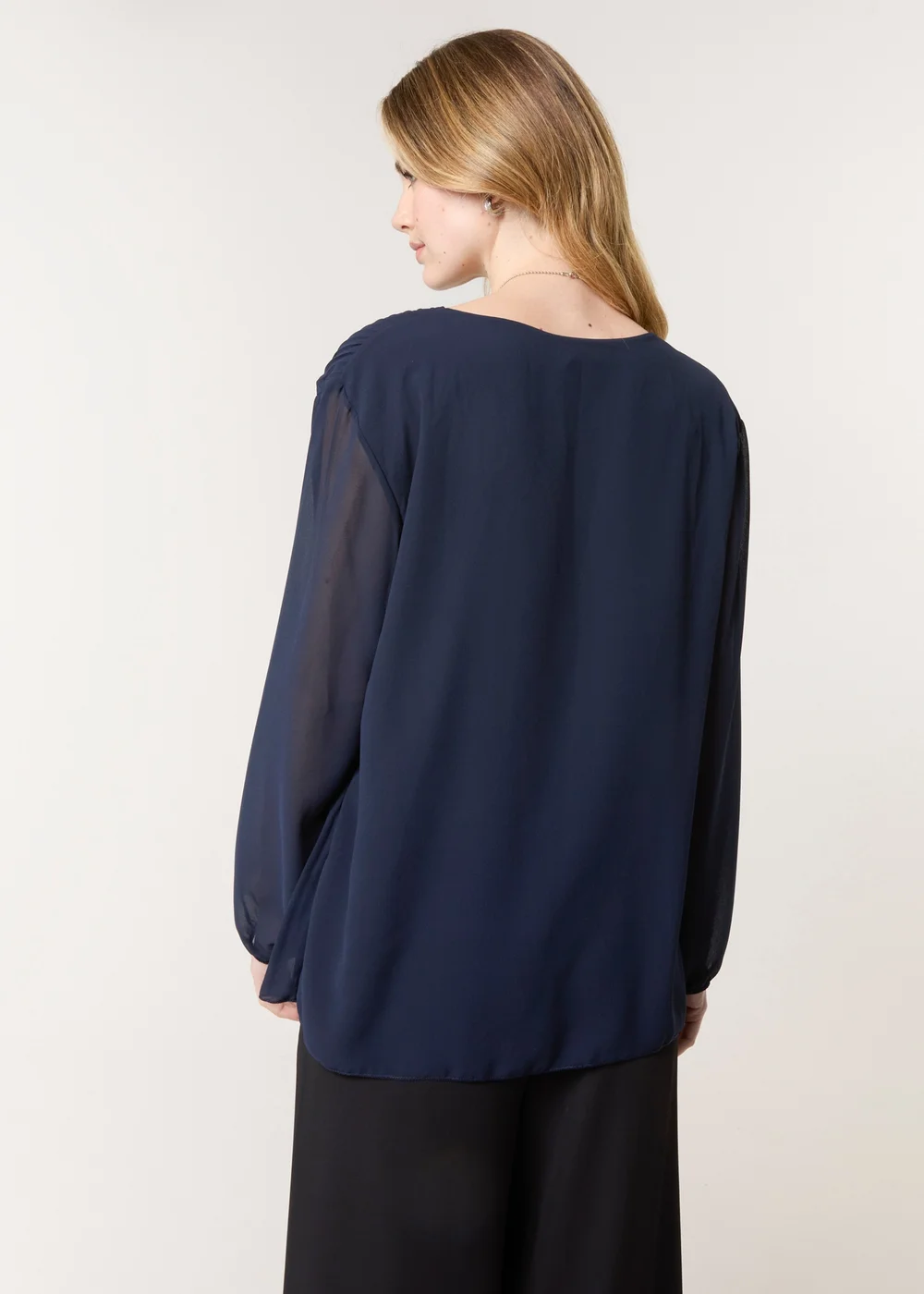 Blue Vanilla Navy Long Sleeve Pleated Top - One Size Image 2