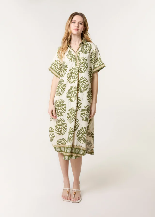 Blue Vanilla Khaki Collar Midi Tunic