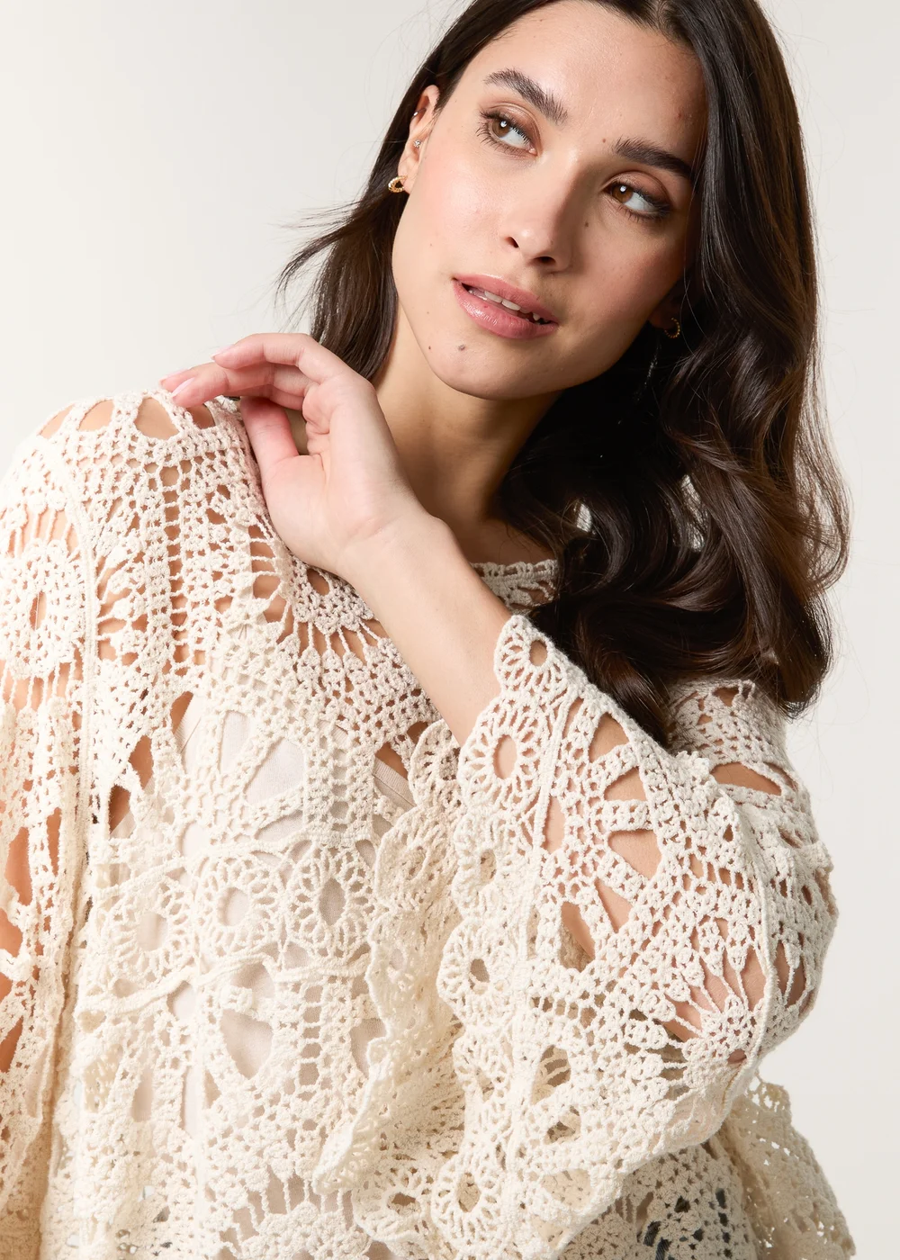 Blue Vanilla Stone Crochet Top With Flared Sleeves - One Size Image 2