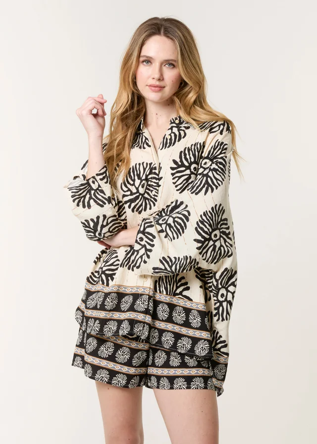 Blue Vanilla Black Abstract Oversized Shirt