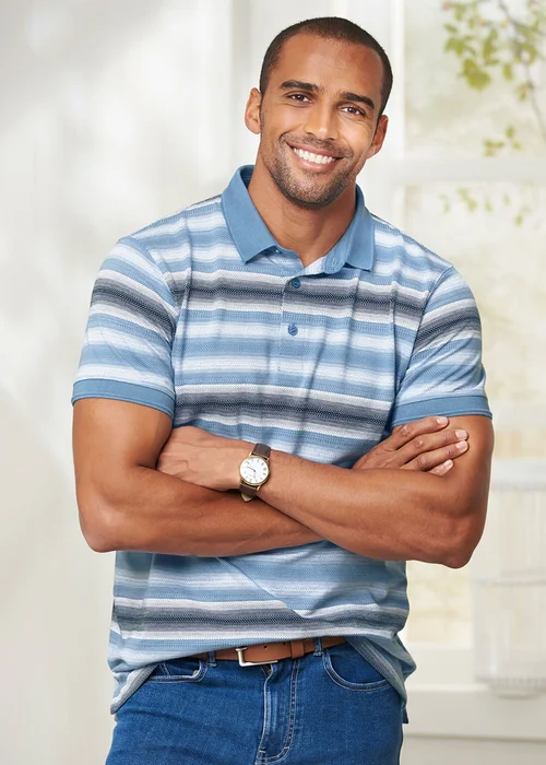 Cotton Traders Periwinkle Jacquard Stripe Polo Shirt - XXL Image 1