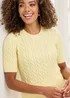 Cotton Traders Soft Yellow Short Sleeve Cable Jumper - Size 12 Image 3