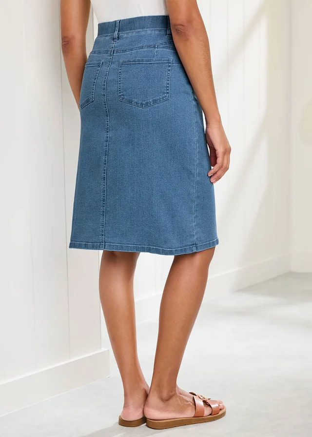 Cotton Traders Washed Blue Stretch Denim Skirt