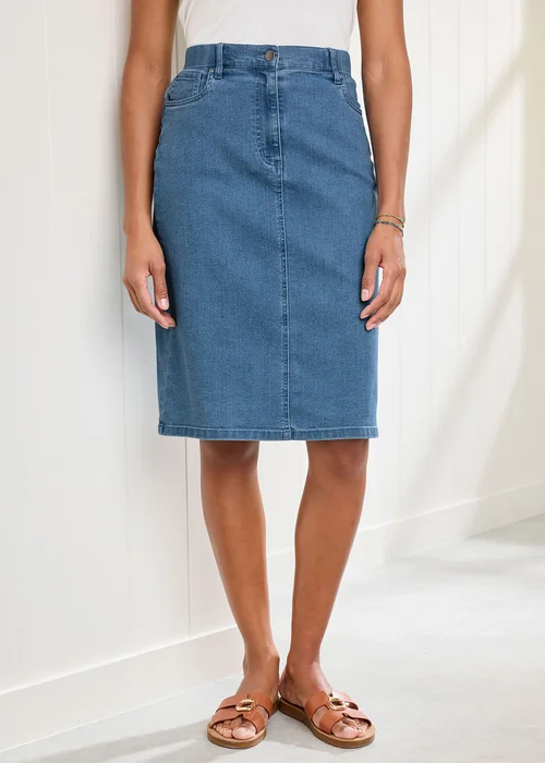 Cotton Traders Washed Blue Stretch Denim Skirt - Size 20 Image 4