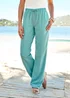 Cotton Traders Sea Green Linen-Blend Relaxed Fit Trousers - 22/L29 Image 1
