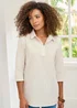 Cotton Traders Ivory Stripe 3/4 Sleeve Cotton-Linen Overshirt - Size 22 Image 1