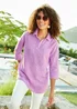 Cotton Traders Orchid Stripe 3/4 Sleeve Cotton-Linen Overshirt - Size 8 Image 4